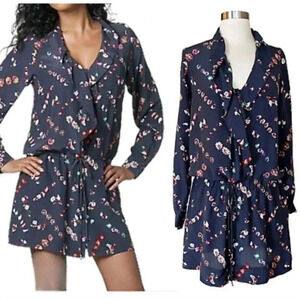 REBECCA TAYLOR 100% Silk Floral Print Drawstring Button Down Mini Dress(2)